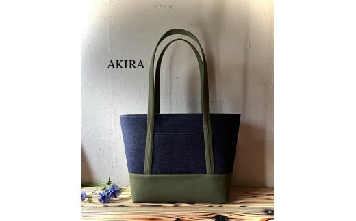 【AKIRAオリジナル】【マツコの知らない世界 で紹介されました！】大きなトートバッグ レディスショルダータイプ 濃紺デニム×カーキ帆布【2025年7月以降順次発送】 A4対応 大きい 大容量 軽量 軽い 横型 日本製 キャンバス 肩掛け 通勤 通学 上質 カジュアル オシャレ シンプル レディース カバン 鞄 バック