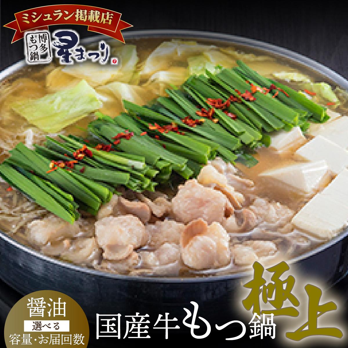 【ふるさと納税】 ＜選べる容量/回数＞ミシュラン掲載！国産牛 もつ鍋 醤油味セット 2～3人前/4～6人前【博多もつ鍋 星まつり】