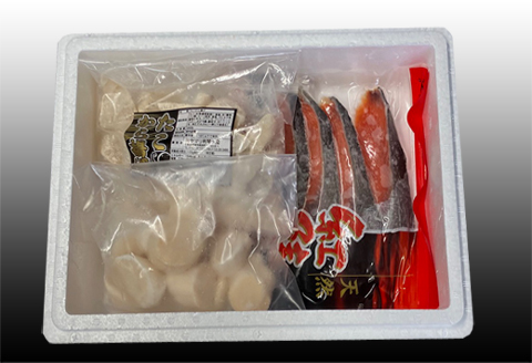 たこ唐揚げ250g×1P、ほたて貝柱200g×1P、甘塩紅鮭5切×1P A-70058