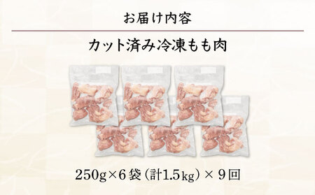 KU230-15T9 ＜9ヶ月定期便・数量限定＞ 小分け＆バラバラ！宮崎県産鶏ももカット 合計13.5kg (250g×6袋×9ヶ月定期便)