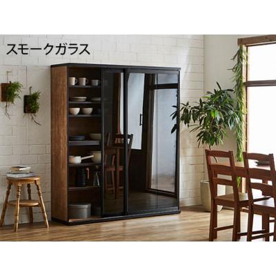 ふるさと納税 大川市 引き戸食器棚　幅153.5cm　ポエム【カラー:レディオーク、扉:スモークガラス】