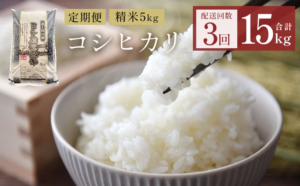 
            【定期便3回】令和7年産 コシヒカリ 精米 15kg (5kg×3) こめ コメ お米 ご飯 白米 こしひかり 定期便 3回
          