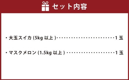 熊本県産 大玉スイカ1玉とマスクメロン1玉 合計2玉 【2026年5月上旬発送開始】 果物 フルーツ 大玉 スイカ 青肉 メロン