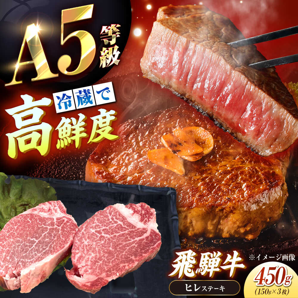 【ふるさと納税】【年内発送】【チルド（冷蔵）発送！】 牛肉 「飛騨牛」 A5等級 ヒレステーキ 150g×3枚 / 肉 お肉 にく牛肉 飛騨牛 和牛 国産和牛 ブランド牛 お取り寄せ ステーキ 焼肉 おすすめ 人気 贈答用 ギフト バーベキュー /恵那市/東美濃農業協同組合[AUFX017]
