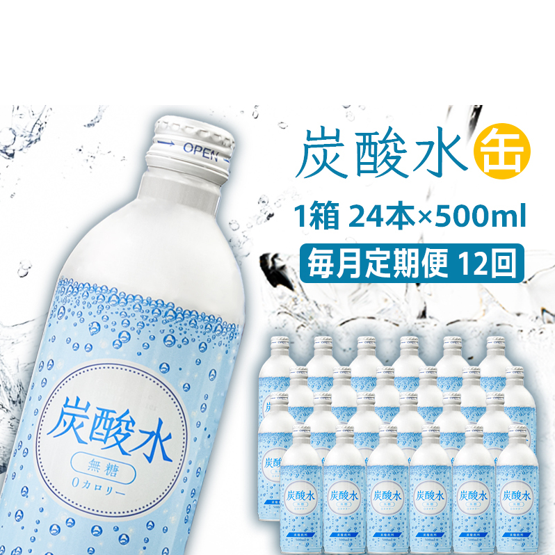 炭酸水 定期便 12ヶ月 500ml×24本 缶 ボトル缶 12回 お届け 定期 お楽しみ 兵庫県 福崎町 ソーダ おいしい水 ソーダ割 ドリンク ボトル 缶