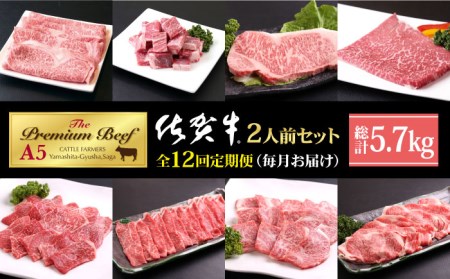 【全12回定期便】 2人前 佐賀牛 食べつくし定期【山下牛舎】 [HAD110]黒毛和牛 牛肉 肉 ステーキ スライス 焼肉 ロース 赤身 定期 定期便