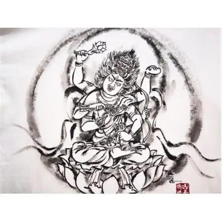 手描きTシャツ 仏画 愛染明王 白 (半袖 Mサイズ)【1615474】