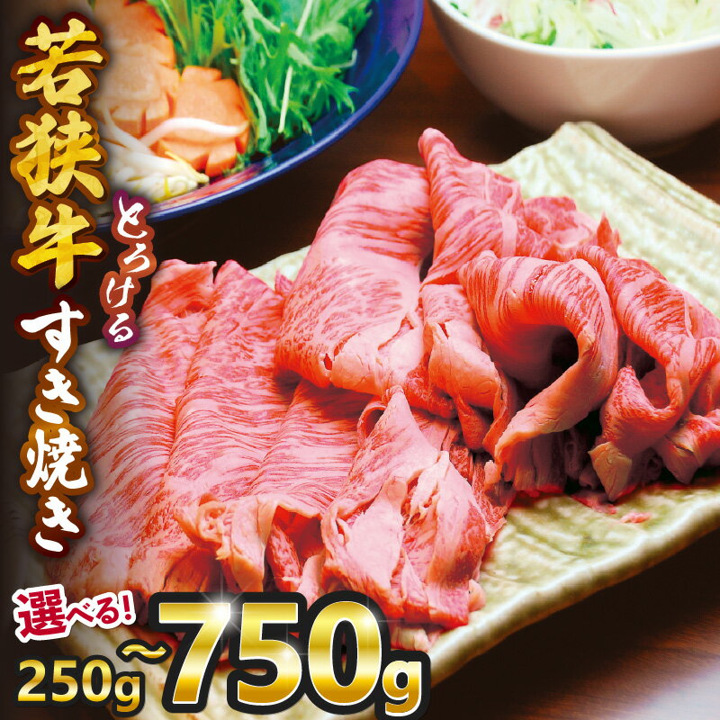 【ふるさと納税】若狭牛とろけるすき焼き 【選べる内容量：250g / 500g / 750g】 スタミナUP！健康長寿！ 若狭牛 国産和牛 黒毛和牛 黒毛和種 ブランド牛 和牛 肉 牛 牛肉 モモ肉 ロース 肩ロース すき焼き すき焼き用牛肉 赤身 ごちそう 福井県産 国産 冷凍