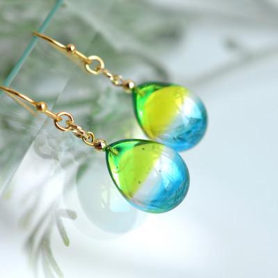 ふるさと納税 長沼町 【Soukore】ガラスアクセサリー・菜の花と空・ピアス