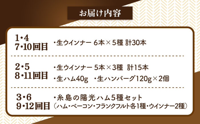 【全12回定期便】 ウインナー / ハンバーグ / ハム 月替り セット 糸島市 / 志摩スモークハウス [AOA040]