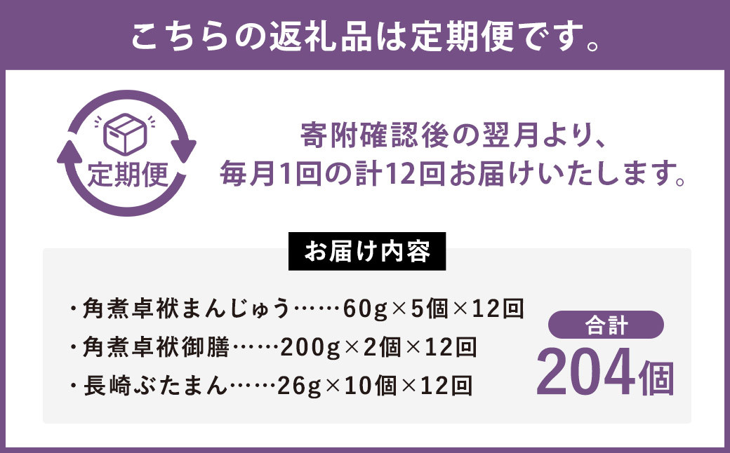 【12ヶ月定期便】長崎 角煮 卓袱(しっぽく)まんじゅう 詰合せ