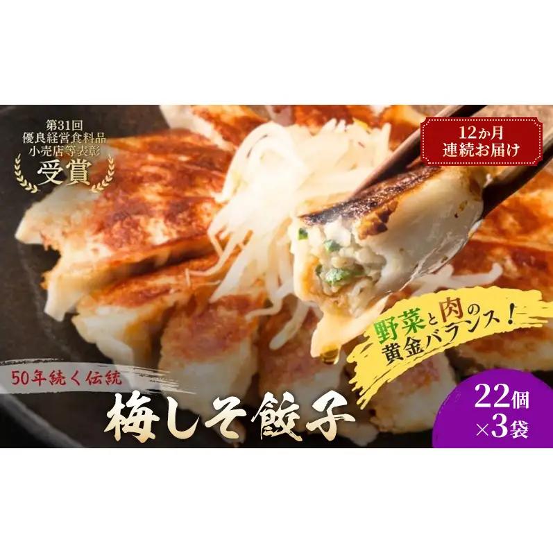 梅しそ餃子66個(22個×3袋)12か月連続お届け 餃子 冷凍餃子 冷凍ギョーザ 手作り餃子 ギョーザ 点心 中華 中華料理 惣菜 簡単調理 加工食品 静岡県 森町