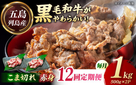 【12回定期便】五島列島産 黒毛和牛 こま切れ 1kg 五島市/山口Farm[PGJ064]