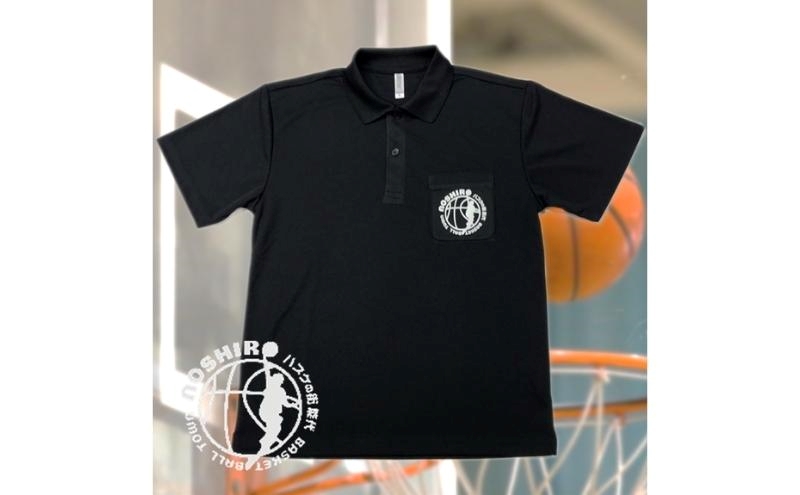 「バスケの街 能代」オリジナルポロシャツ ポケット付 ブラック M