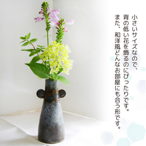耳付き花瓶【長内工房】 陶器 インテリア 雑貨 花 フラワーベース 花瓶 花器 ロング シンプル シック インテリア雑貨 花 フラワー おしゃれ 手作り 12cm 円筒 うずまき 耳 渦 模様 もよう