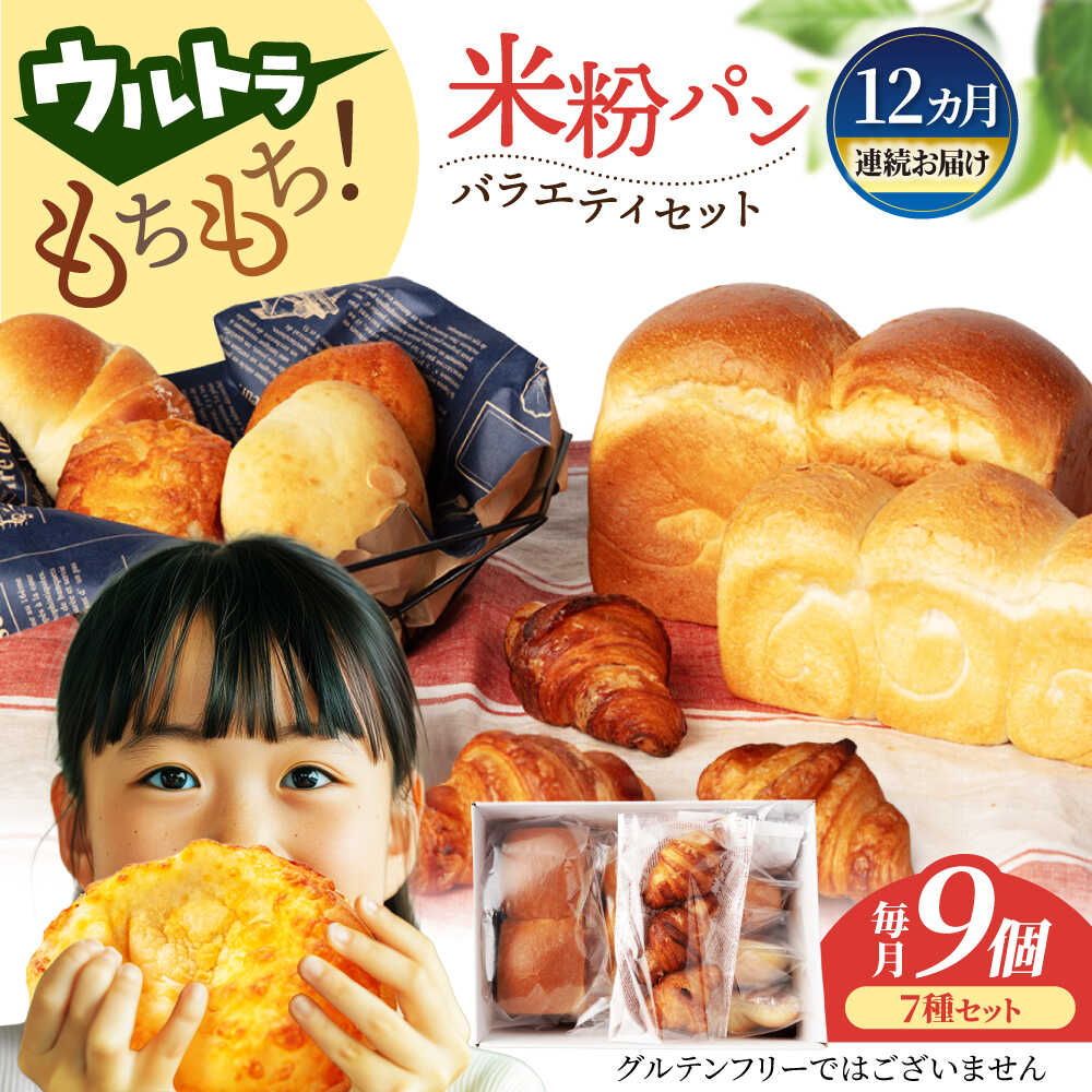 【ふるさと納税】【12回定期便】ウルトラもちもち米粉パン セット9個×12=総計108個【米粉パン専門店・cafeまごころ米て】国産 食パン 惣菜パン 菓子パン [MDH012]