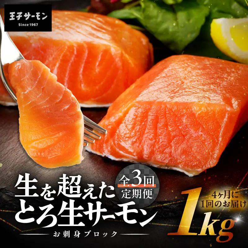 【全3回定期便（4ヶ月毎）】【王子サーモン】生を超えた「とろ生サーモン」お刺身用ブロック 1kg T041-T09-02 定期便 定期 魚