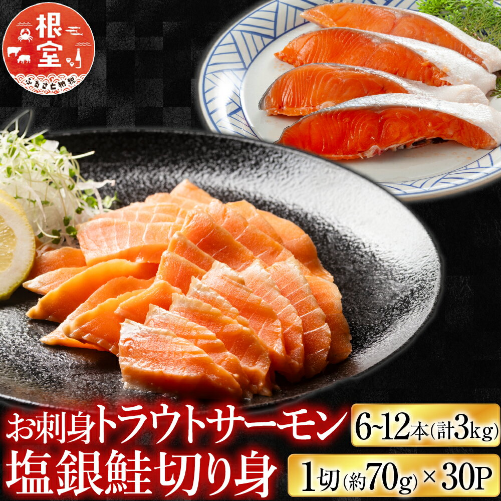 【ふるさと納税】 お刺身トラウトサーモン 6 ~ 12 本 ( 計 3kg ) ＆塩銀鮭切り身 1 切 ( 約 70g ) × 30P 鮭 さけ サケ しゃけ シャケ 魚 さかな サカナ お取り寄せ グルメ 海鮮 銀鮭 銀ザケ 銀ざけ 刺身 北海道 根室市 D-09040