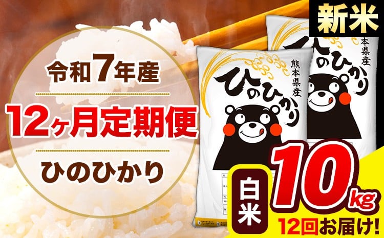 
            新米 令和7年産 ひのひかり 【12ヶ月定期便】 白米  10kg (5kg×2袋) 計12回お届け 《1月から出荷開始》 熊本県産 白米 精米 ひの 米 こめ お米 熊本県 長洲町
          