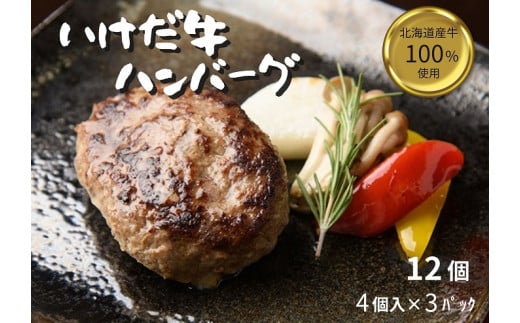 北海道 いけだ牛ハンバーグ12個×100g 計1200g 冷凍 小分け 池田牛 テレビで紹介 ブランド牛 牛肉 お肉 北海道牛 国産 ハンバーグ 牛肉100％