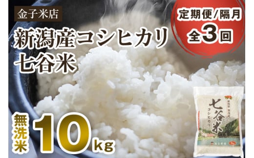 【令和7年産】【定期便3回隔月お届け】新潟県産 コシヒカリ「七谷米」無洗米 10kg（5kg×2）〈順次出荷〉 従来品種 窒素ガス充填パックで鮮度長持ち 老舗米穀店が厳選 金子米店 お米 米 定期便