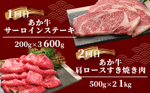 【定期便12回】あか牛 贅沢 定期便 < 肩ロースすき焼き500g・焼肉食べ比べ500g・赤身すき焼き肉800g・サイコロステーキ800g・ロースステーキ600g・4種のステーキセット > 【 牛肉 