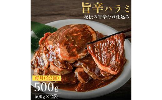 【ふるさと納税】毎月お届け3回 旨辛ハラミ　500g×2