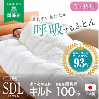 
            [春・秋用]究極に軽く、蒸れない羽毛ふとん (セミダブルロングサイズ)170×210cm(HVG)【1640442】
          
