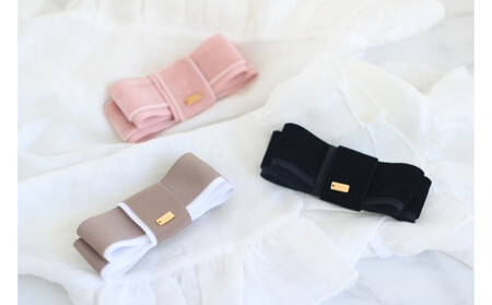 リボンバレッタ　【ベージュホワイトバイカラー】