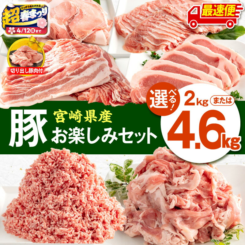 宮崎県産豚 お楽しみセット 計4kg（豚ローススライス・豚バラスライス・豚モモスライス・豚ロースとんかつ・豚切落し・豚ミンチ肉）豚肉セット