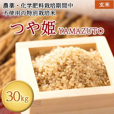 ふるさと納税 川西町 令和7年特別栽培米　農薬化学肥料栽培期間中不使用つや姫YAMAZUTO　玄米30kg