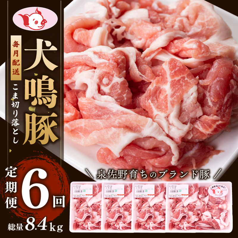 【泉佐野ブランド豚】犬鳴豚の小間切り落とし 1.4kg（約350g×4パック）×6回 総量8.4kg  定期便 6か月【毎月配送コース】 099Z320 