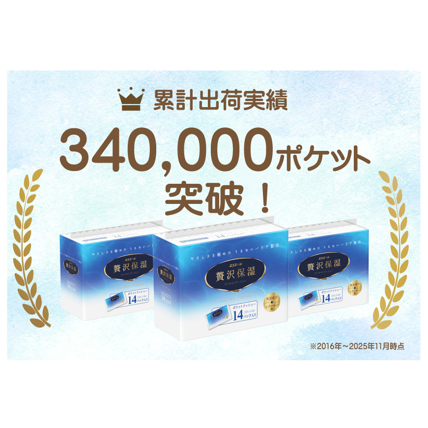 【2回お届け】 エリエール 贅沢保湿 ポケットティシュー 14P×16パック 計224パック ティッシュ まとめ買い ペーパー 紙 防災 常備品 備蓄品 消耗品 備蓄 日用品 生活必需品 送料無料 北
