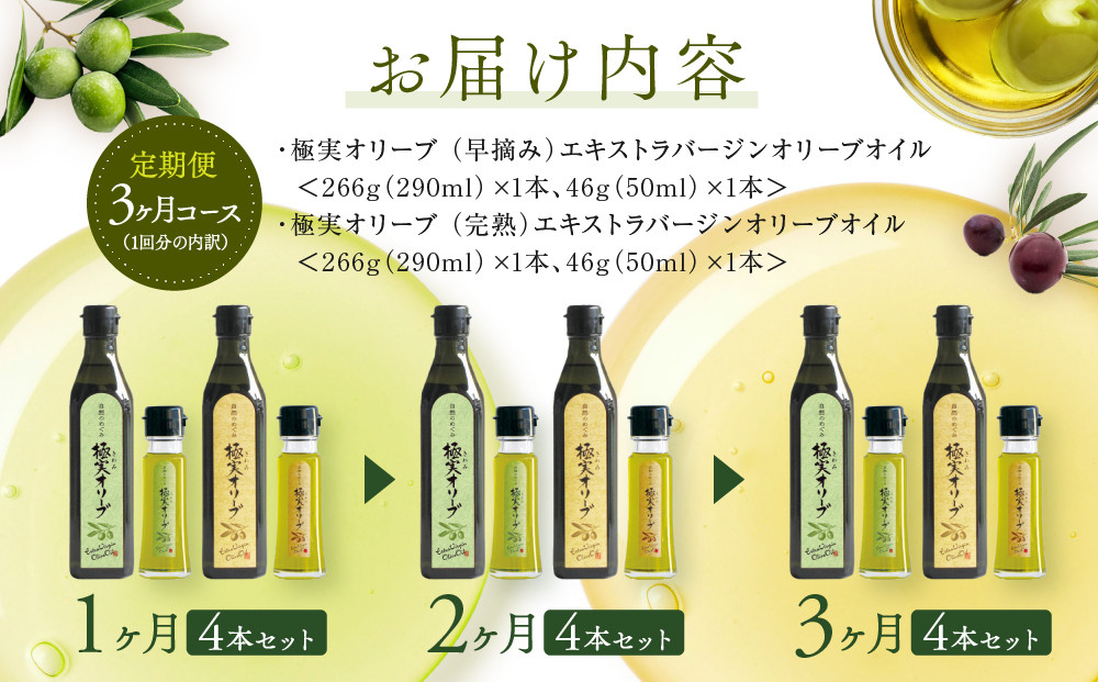 【定期便3ヶ月コース】エキストラバージンオリーブオイル 堪能セット【SM8-1】