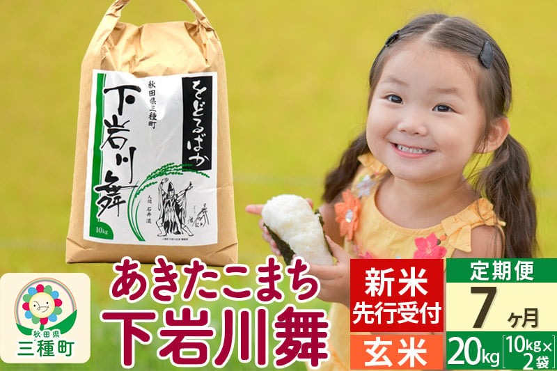 
            新米先行受付《7ヶ月定期便》【玄米】あきたこまち 20kg (10kg×2袋 ) 秋田県三種町産 令和7年産 下岩川舞 石井漠 をどるばか オリジナルラベル
          