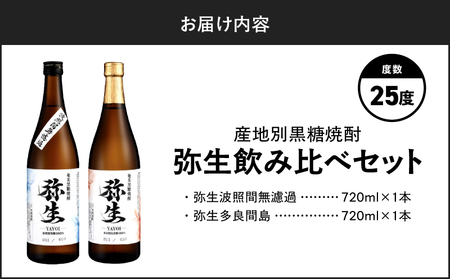 産地別黒糖焼酎 選べる 弥生飲み比べ セット 720ml 2本入り（ 弥生波照間無濾過 25度 ＆ 弥生多良間島 25度 ） A185-033-02 黒糖焼酎 焼酎 酒 お酒 アルコール 黒糖 本格焼