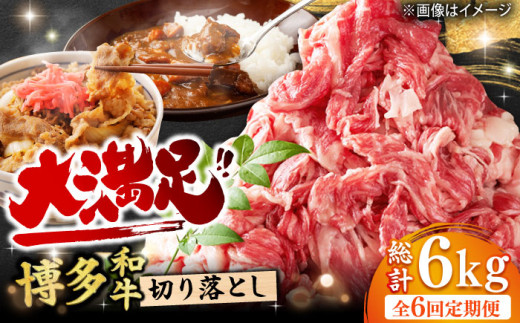 【6回定期便】博多和牛 切り落とし 1000g（500g×2P） 肉 牛肉 黒毛和牛 赤身 薄切り バラ 国産 福岡 化粧箱入り 広川町 / 株式会社MEAT PLUS [AFBO079]