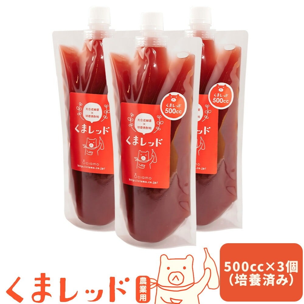 
                  光合成細菌くまレッド 農業用 500cc×3個（培養済み）株式会社Ciamo 《90日以内に出荷予定(土日祝除く)》熊本県 菊池市 ガーデニング 農業用 観葉植物 家庭菜園
                
