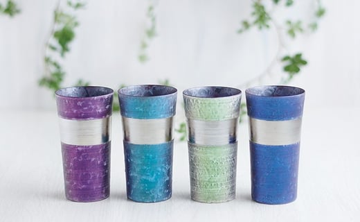 
            有田焼 麟 Lin プラチナ タンブラー 4個 (Green & Blue & Purple & Emerald)【金照堂】食器 カップ 4色 セット グリーン ブルー パープル エメラルド おしゃれ 上品 華やか A110-69
          