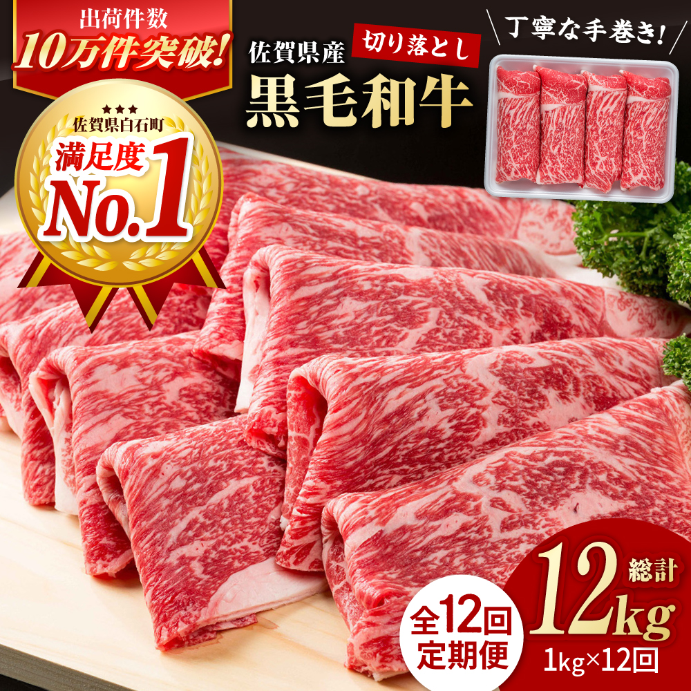【圧倒的リピート率！】【12回定期便】佐賀県産 黒毛和牛 贅沢 切り落とし 1kg（1000g×1パック）【株式会社いろは精肉店】 [IAG067]