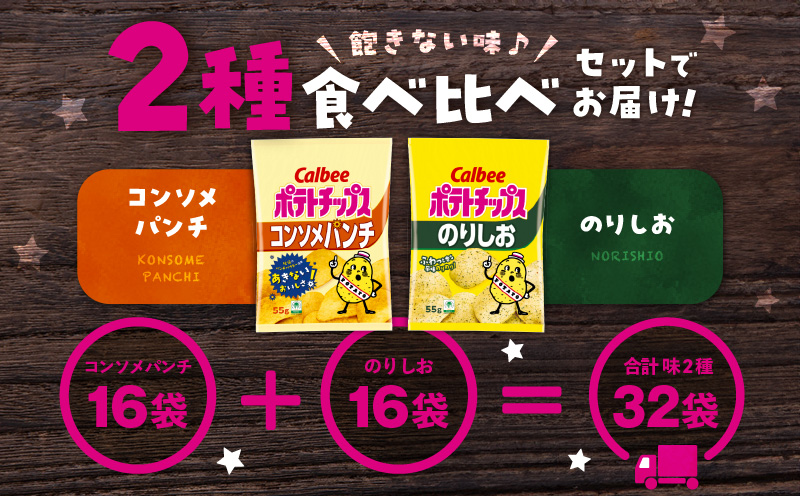 カルビー ポテトチップス 2種食べ比べセット【コンソメパンチ×のりしお】計32袋　K194-002_12
