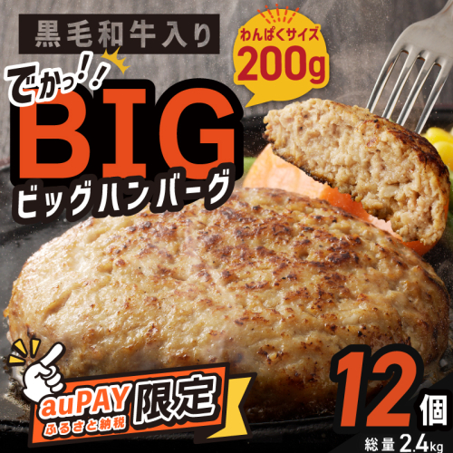 【auPAYふるさと納税限定】 黒毛和牛入り BIGハンバーグ 総量2.4ｋg（200g×12個） 010B1597