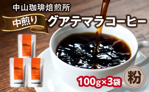 自家焙煎コーヒー 中煎り グアテマラ【粉】100g×3袋（合計300g）中山珈琲焙煎所 コーヒー粉 コーヒー 粉 自家焙煎 珈琲 グアテマラ コーヒー ロースト 中煎り 京都府 木津川市【056-14