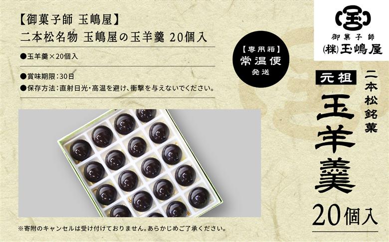 二本松の名物　銘菓《玉嶋屋の玉羊羹》20個入り【御菓子師　玉嶋屋】