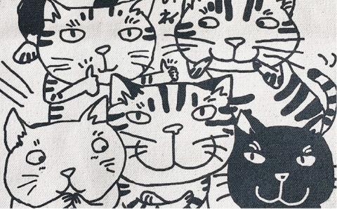 キャンパス地トートバッグ「HappyCat」 エコバッグ 猫 三毛猫 ぶち猫 かわいい 糸島【のび工房】【いとしまごころ】 [ADZ001]