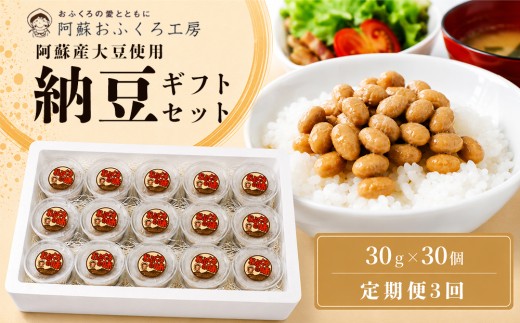 【選べる回数】【定期便全3回】阿蘇産大豆100％ 納豆（30g×30個入り）手作り「おふくろの味」定期便 3回 阿蘇 納豆 大粒 大粒大豆 健康 健康志向 美容 美活 イソフラボン ふくゆたか たれ付 手作り おふくろの味 冷凍 ご飯のお供 食べきりサイズ 小分け 冷凍 阿蘇おふくろ工房 ご飯 熊本県 阿蘇市