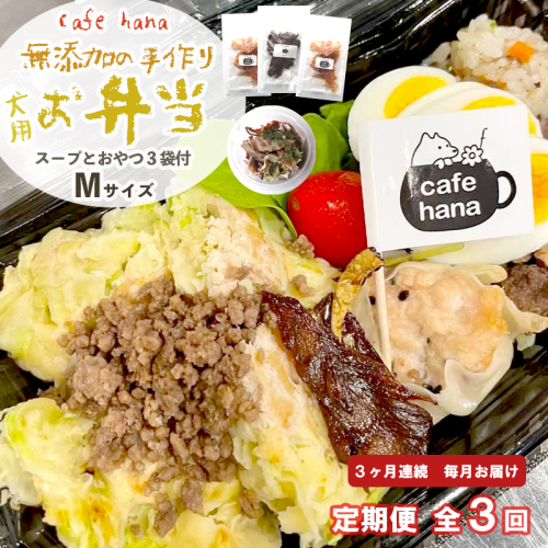 【定期便】3回発送 cafe hana わんこのお弁当セット Ｍサイズ スープ おやつ３袋 （中型犬） セット 愛犬への贈り物 ご飯 ドッグフード ペットフード 手作り 愛犬 dog 犬用