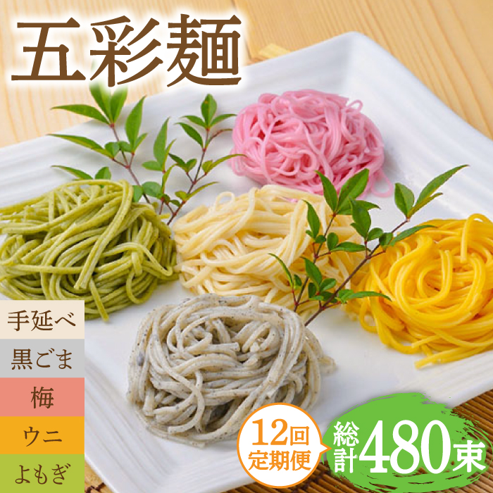 【12回定期便】五彩麺 セット 40束 / そうめん 素麺 黒ごま 梅 うに よもぎ / 麺 乾麺 食べ比べ 詰め合わせ カラフル / 南島原市 / のうち製麺 [SAF029]
