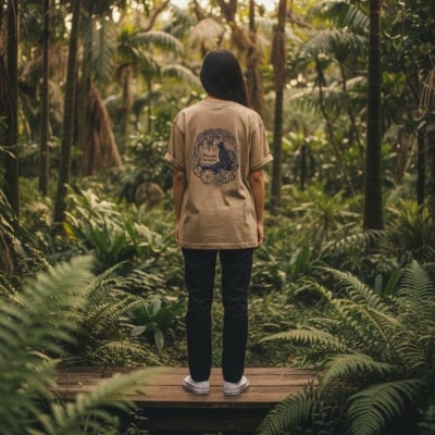 やんばるの自然を纏う クイナの森×pokke104コラボ　Tシャツ(カーキ/Mサイズ)
