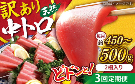 【全3回定期便】【訳あり】天然 まぐろ 中トロ メバチ （約450〜500g（2柵入り）） 【横須賀商工会議所 おもてなしギフト事務局（本まぐろ直売所）】[AKAK091]